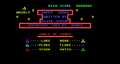 Zappy Zooks Title Screen
